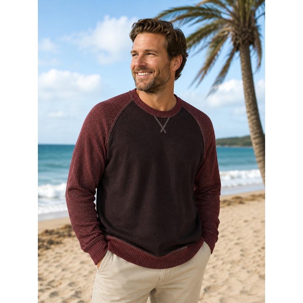 TOMMY BAHAMA Men's XXL Maroon Cotton Crewneck Pullover Sweater -1939